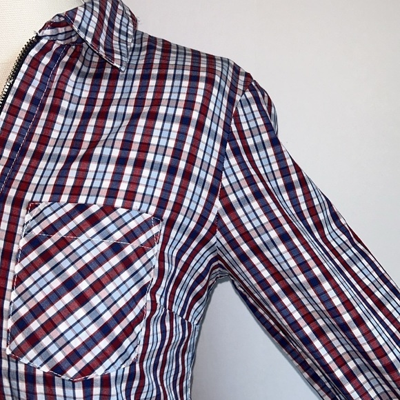 Tommy Hilfiger Red White Blue Plaid 1/2 Zip Pull Over Cotton Blouse Women’s XSTP - Picture 5 of 11